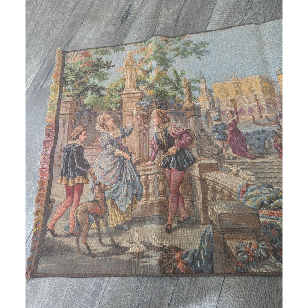 Vintage Belgian Woven Tapestry Venice Canal Gondola Scene Made in Belgium 36x36 - Picture 5 of 16